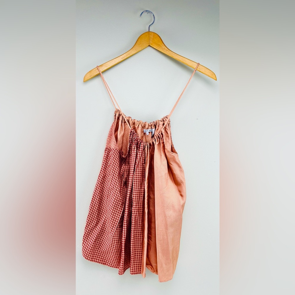Blouse- 100 % Silk - Helmut Lang, Archive-  Rust and Pink Checkered Open-Sides